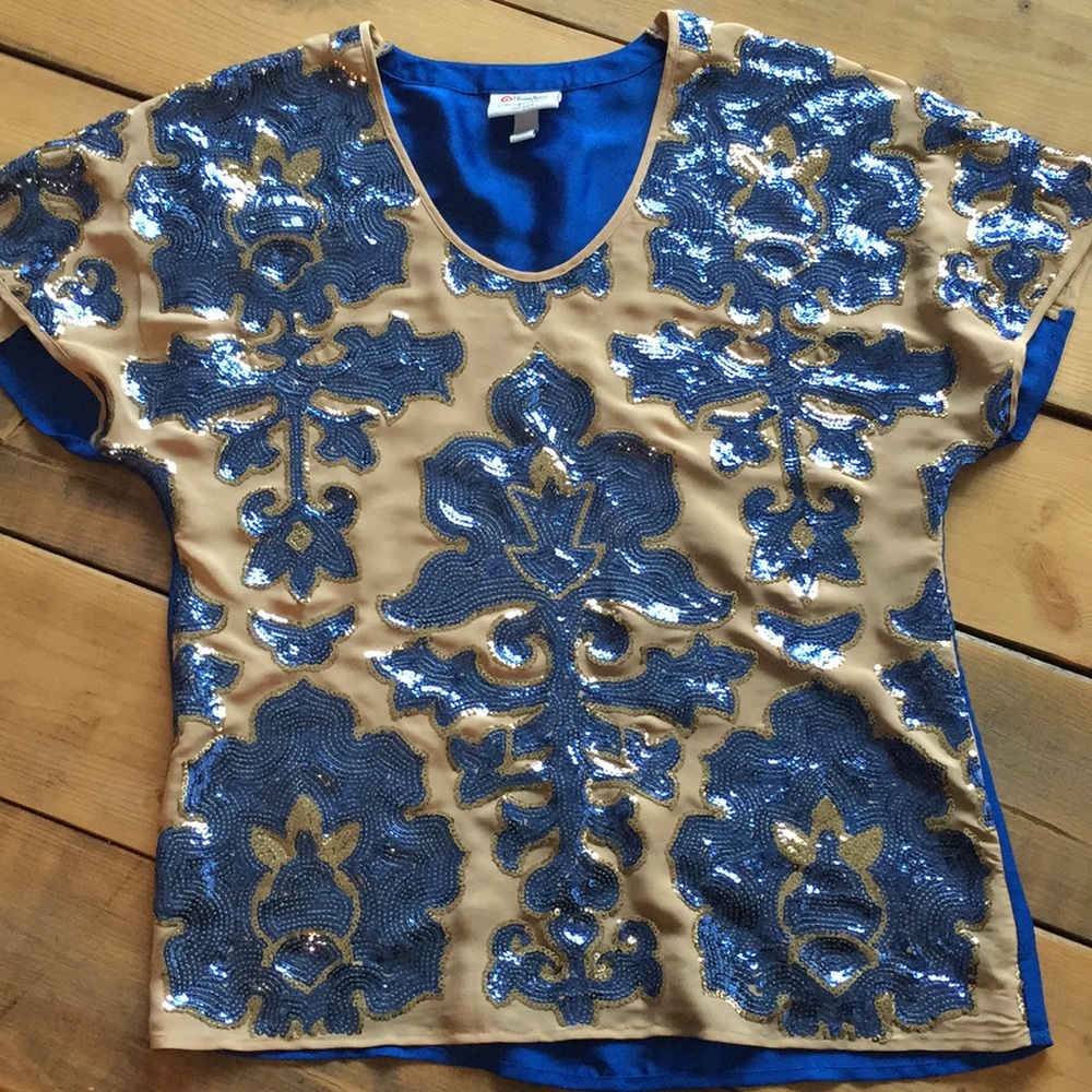 Tracy Reese Gold and Cobalt Sequin Top